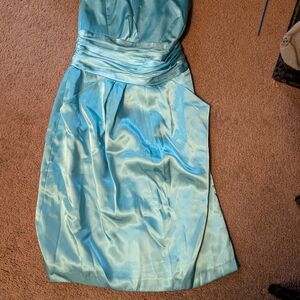 David's Bridal Strapless Aqua Dress